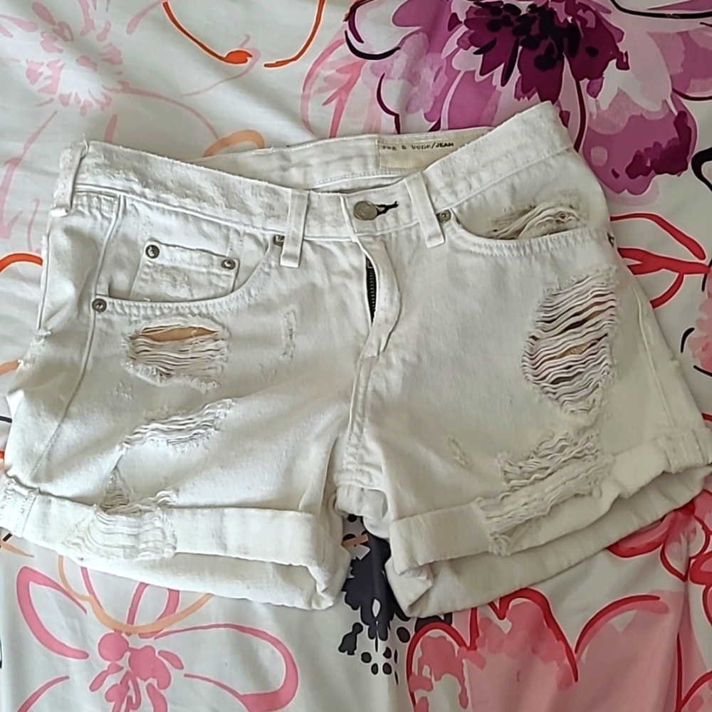 Rag and Bone White Denim Shorts Distressed Size 24